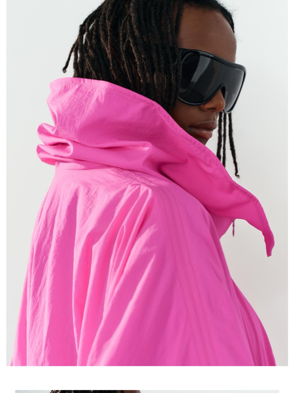Zara Neon Hot Pink technical  stand up collar Oversized Zip Jacket